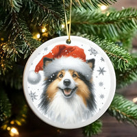 Adorable Sheltie Dog Ceramic Ornament, Shetland Sheepdog Christmas Ornament, Santa Hat Pet Tree Ornament, Holiday Keepsake, Present for Dog Lovers