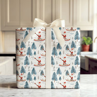 Winter Forest Holiday Gift Wrap, Paddleboarding Santa Wrapping Paper, Outdoor Santa Claus Paper, Christmas Present Wrapping Paper Roll
