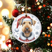 Festive Santa Hat Ceramic Ornament, Airedale Terrier Dog Christmas Ornament, Holiday Pet Keepsake Tree Ornament, Dog Lover Present