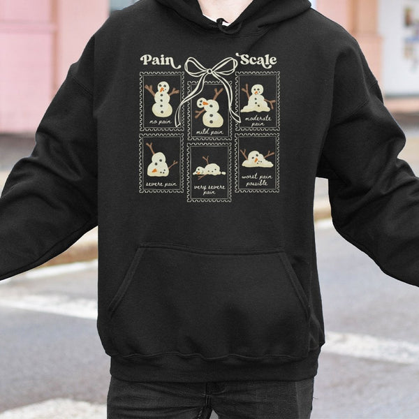 Medical Christmas Hooded Sweatshirt, Humorous Snowman Pain Scale Hoodie, Adorable Nurse Holiday Pullover, Hospital Healthcare