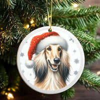 Elegant Dog Breed Ceramic Keepsake, Afghan Hound Santa Hat Christmas Ornament, Pet Holiday Tree Decor, Dog Lover Xmas Present