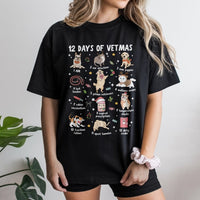Humorous Veterinary Technician Christmas Shirt, 12 Days of Vetmas T-Shirt, Vet Tech Holiday Graphic Tee, Veterinary Staff Xmas T-Shirt Present