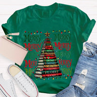 Festive Reading Holiday Graphic Tee, Christmas Book Tree Teacher Shirt, Bookish Xmas Tree T-Shirt, English Teacher Christmas Present