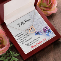 Cubic Zirconia Linked Hearts Pendant, Fiance Promise Interlocking Hearts Necklace, Polished Surgical Steel Christmas Jewelry Present