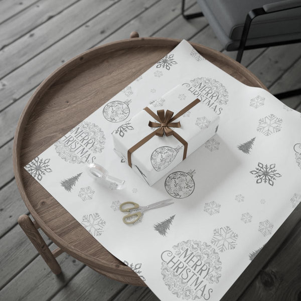 Elegant Ornament Wrapping Paper, Snowflake Gift Wrapping Paper, Merry Christmas Gift Wrap, Holiday Present Wrap, Winter Wrapp