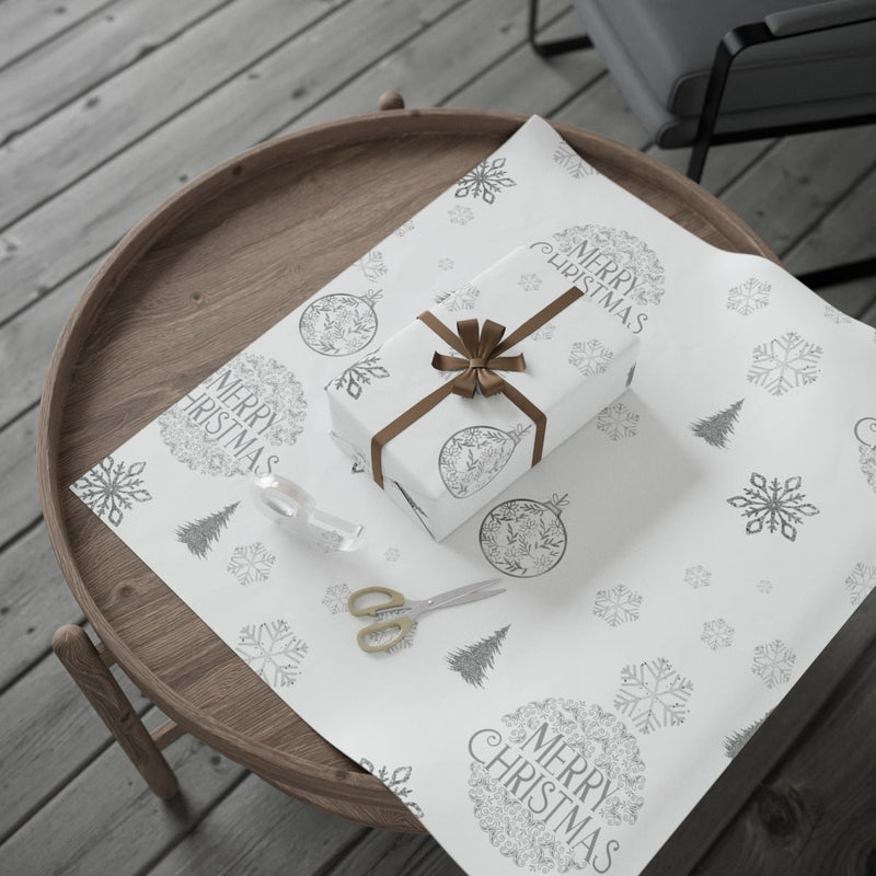 Elegant Ornament Wrapping Paper, Snowflake Gift Wrapping Paper, Merry Christmas Gift Wrap, Holiday Present Wrap, Winter Wrapping Paper Roll