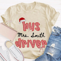 Personalized School Bus Driver Holiday Shirt, Custom Bus Driver Santa Hat Christmas T-Shirt, Christmas Bus Driver Tee, Holiday Present