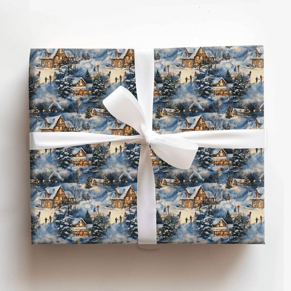 Winter Wonderland Gift Wrap, Snowy Village Christmas Wrapping Paper, Comfy Night Cabin Wrapping Paper, Scenic Holiday Gift Wr