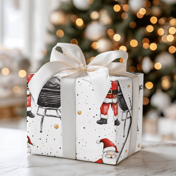 Humorous BBQ Christmas Wrapping Paper, Charcoal Grill Santa Wrapping Paper, Holiday Grilling Wrapping Paper, Secret Santa Gif