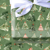 Sage Green Christmas Tree Wrapping Paper, Watercolor Pine Tree Wrapping Paper, Rustic Winter Gift Wrap, Holiday Present Wrapping Paper