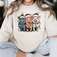 Humorous Farm Animal Lights Sweater, Christmas Pig Sweatshirt, Adorable Pig Lover Xmas Crewneck, Farmhouse Holiday Pullover, Country Xmas Present