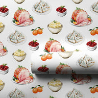 Watercolor Foodie Christmas Gift Wrap, Christmas Dinner Holiday Feast Wrapping Paper, Festive Dinner Wrapping Paper, Winter Present Wrap