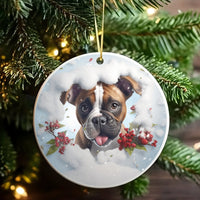 Adorable Puppy in Snow Ornament, Boxer Dog Christmas Ornament, Ceramic Boxer Tree Ornament, Winter Dog Lover Keepsake, Holiday Pet Present