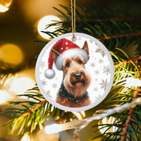 Santa Hat Dog Holiday Ornament, Welsh Terrier Christmas Ornament, Ceramic Welsh Terrier Keepsake Ornament, Dog Lover Xmas Tree Decor