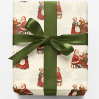 Vintage Christmas Gift Wrap Roll, Santa and Mrs Claus Piano Wrapping Paper, Retro Holiday Wrapping Paper, Festive Present Wrap