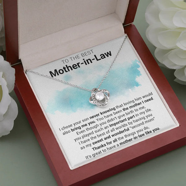 14k White Gold Knot Pendant Necklace, Love Knot Necklace for Mother-in-Law, Sentiment Message Card Christmas Birthday Jewelry