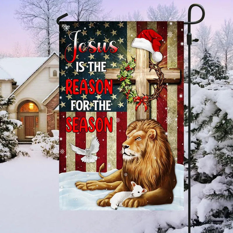 Double Sided Christmas Lawn Flag, Lion of Judah Garden Flag Jesus Is the Reason for the Season Yard Flag, Christian Yard Banner