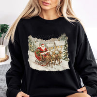 Vintage Reindeer Sleigh Sweatshirt, Retro Santa Claus Sweatshirt, Comfy Holiday Graphic Sweatshirt, Christmas Crewneck Pullover, Xmas Present