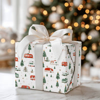 Retro Holiday Trailer Wrapping Paper, Vintage Christmas Camper Wrapping Paper, Outdoor Pine Tree Wrapping Paper