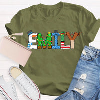 Custom Name Holiday Shirt, Personalized Merry Christmas Vibes T-Shirt, Family Christmas Graphic Tee, Custom Xmas T-Shirt