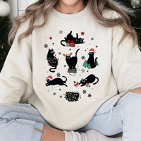 Adorable Kittens Holiday Crewneck, Christmas Cat Peek-a-Boo Sweatshirt, Festive Humorous Pet Pattern Sweater, Cat Lover Xmas Pullover