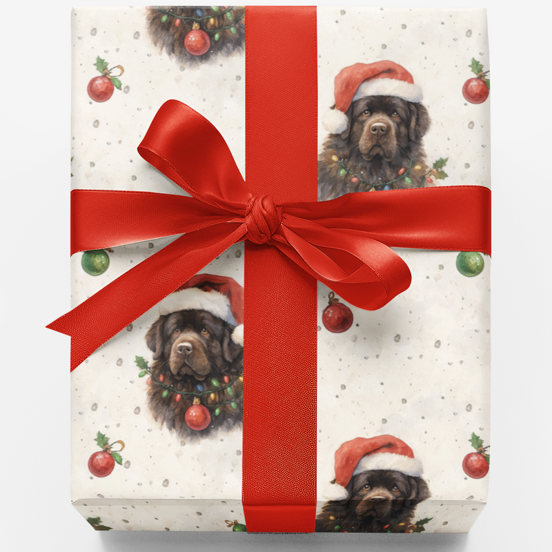 Newfoundland Dog Holiday Gift Wrap, Newfoundland Christmas Wrapping Paper, Santa Hat Puppy Wrapping Paper, Dog Lover Xmas Present Gift Wrap