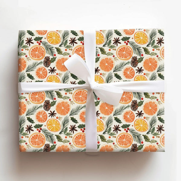 Pinecone Rustic Gift Wrap, Dried Orange Christmas Wrapping Paper, Botanical Winter Holiday Wrapping Paper, Comfy Season Gift 