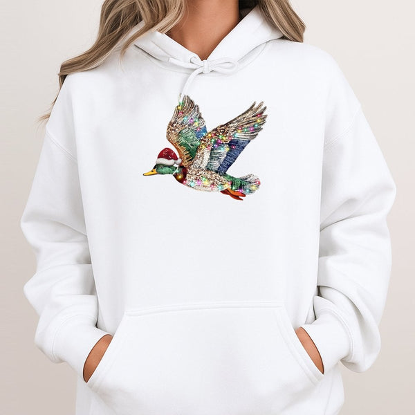 Santa Hat Duck Hoodie, Mallard Duck Christmas Hoodie, Humorous Xmas Duck Hunting Hooded Sweatshirt, Winter Birding Duck Lover
