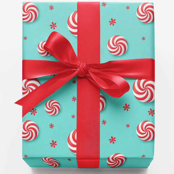 Red and White Christmas Swirl Gift Wrap, Peppermint Candy Wrapping Paper, Festive Holiday Present Paper Roll for Xmas Present