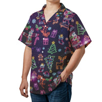 Neon Christmas Skateboarding Button Up Shirt, Dabbing Santa Hawaiian Shirt, Humorous Holiday Aloha Shirt, Retro Winter Party Tropical Shirt