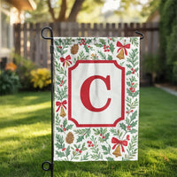 Monogram Initial Holly Bells Flag, Personalized Christmas Garden Flag, Custom Holiday Yard Flag, Winter Lawn Banner, Xmas Porch Decor Flag