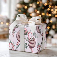 Candy Cane Sloth Gift Wrap, Christmas Sloth Wrapping Paper, Whimsical Holiday Wrapping Paper, Adorable Animal Christmas Gift Wrap Roll