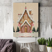 Candy Cane Winter Christmas Canvas Print, Gingerbread House Canvas Wall Art, Holiday Farmhouse Decor Digital Download