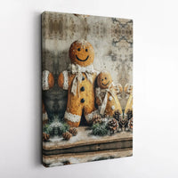 Rustic Christmas Gingerbread Canvas, Gingerbread Family Canvas Wall Art, Comfy Farmhouse Holiday Wall Decor, Winter Festive Canvas Art Present