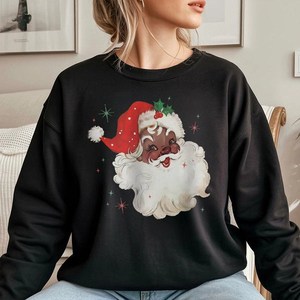 African American Santa Sweatshirt, Black Santa Christmas Sweatshirt, Retro Holiday Crewneck, Vintage Xmas Pullover, Comfy Hol
