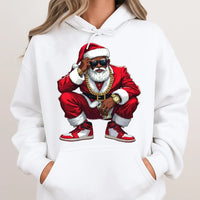 Hip Hop Streetwear Christmas Hoodie, Black Santa Hoodie, Humorous Retro Santa Hooded Sweatshirt, Urban Holiday Graphic Pullover, Present for Him