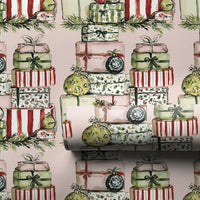 Watercolor Stacked Presents Gift Wrap, Christmas Wrapping Paper, Ornaments Holiday Gift Wrap Sheets, Festive Present Wrapping Paper