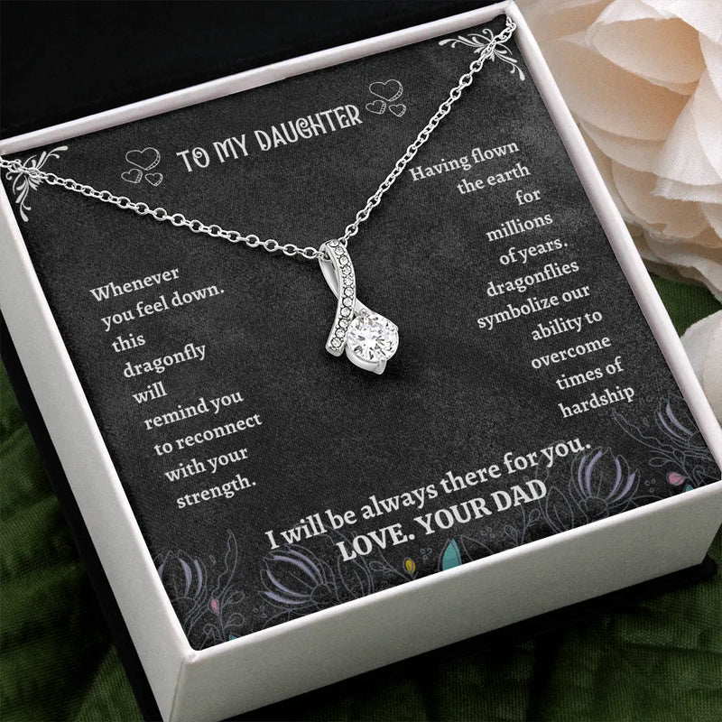 Sentimental Message Card Dragonfly Necklace, Dragonfly Pendant Necklace for Daughter, Birthday Christmas Keepsake Jewelry Present from Dad
