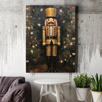 Christmas Tree Canvas Print, Gold Nutcracker Canvas Art, Festive Holiday Wall Art, Impasto Winter Art, Holiday Decor Canvas Wall Art
