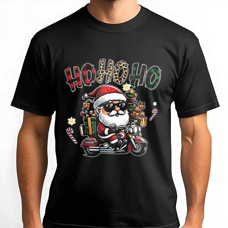 Biker Santa Christmas T-Shirt, Cool Santa Motorcycle Shirt, Humorous Ho Ho Ho Graphic Tee, Vintage Biker Holiday Shirt, Unisex Christmas Present