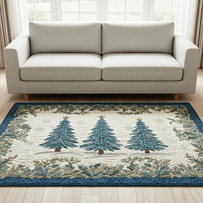 Winter Pine Forest Rug, Evergreen Christmas Tree Area Rug, Holiday Season Floor Rug, Washable Xmas Accent Rug, Comfy Winter Home Decor Present
