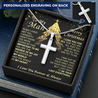 Custom Engraved Mens Cross Pendant, Personalized Cross Necklace for Men, Stainless Steel Religious Jewelry, Christmas Present for Husband