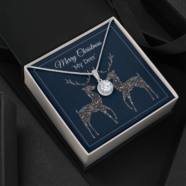 Eternal Hope Pendant Necklace, Merry Christmas My Deer Necklace, Cushion Cut CZ Holiday Necklace, Romantic Christmas Jewelry 