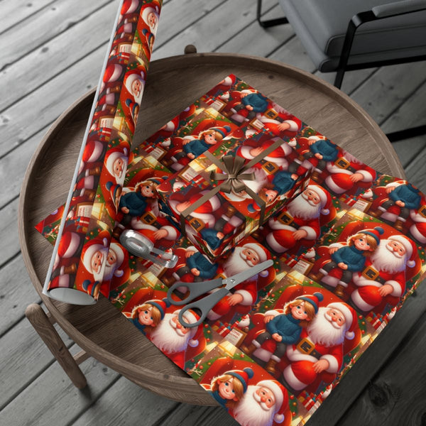 Nostalgic Santa Gift Wrap, Santa Claus and Child Wrapping Paper, Christmas Wrapping Paper, Vintage Holiday Gift Wrap, Festive