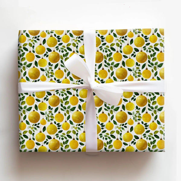 Greenery Christmas Gift Wrap, Watercolor Gold Ornament Wrapping Paper, Elegant Holiday Wrapping Paper, Botanical Winter Gift 