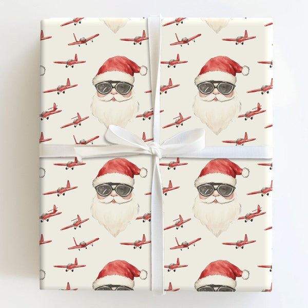 Airplane Christmas Gift Wrap, Aviator Santa Wrapping Paper, Vintage Pilot Santa Wrapping Paper, Aviation Holiday Gift Wrap, P
