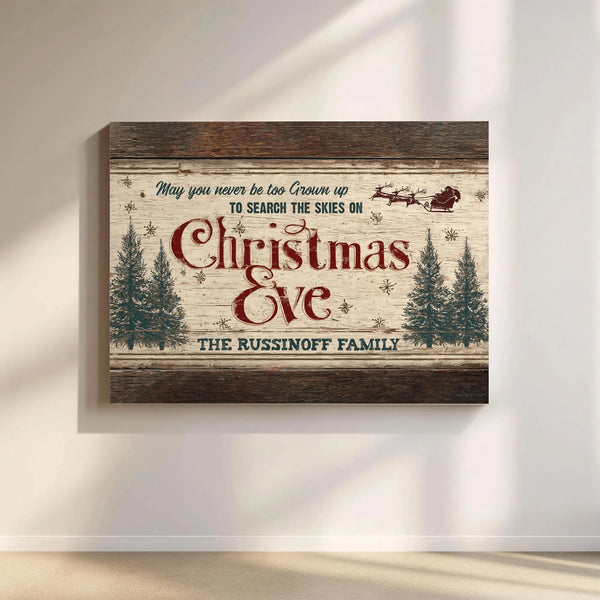 Christmas Quote Canvas Print, May You Never Be Too Grown Up Santa Canvas Wall Art, Vintage Holiday Canvas, Family Christmas W