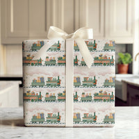 Steam Engine Holiday Gift Wrap, Vintage Christmas Train Wrapping Paper, Nostalgic Toy Train Wrapping Paper, Festive Kids Gift Wrap Roll