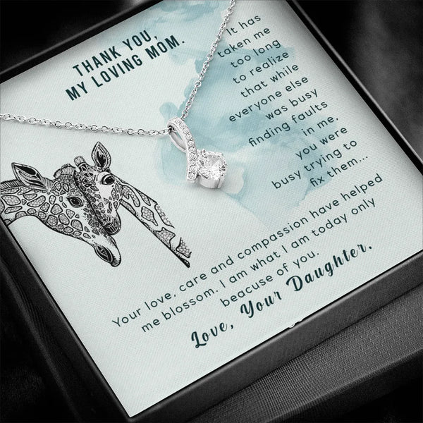 Sentimental Mother Daughter Pendant, Mom Giraffe Necklace from Daughter, 14k White Gold Finish, Birthday Christmas Jewelry Pr