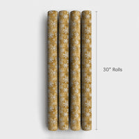 Vintage Rustic Gift Wrap Roll, Gold Snowflake Christmas Wrapping Paper, Silver Snowflake Holiday Paper, Elegant Winter Present Wrap